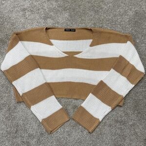 Shein Striped Cropped Sweater Women's Size 4 Trendy Knit Pullover